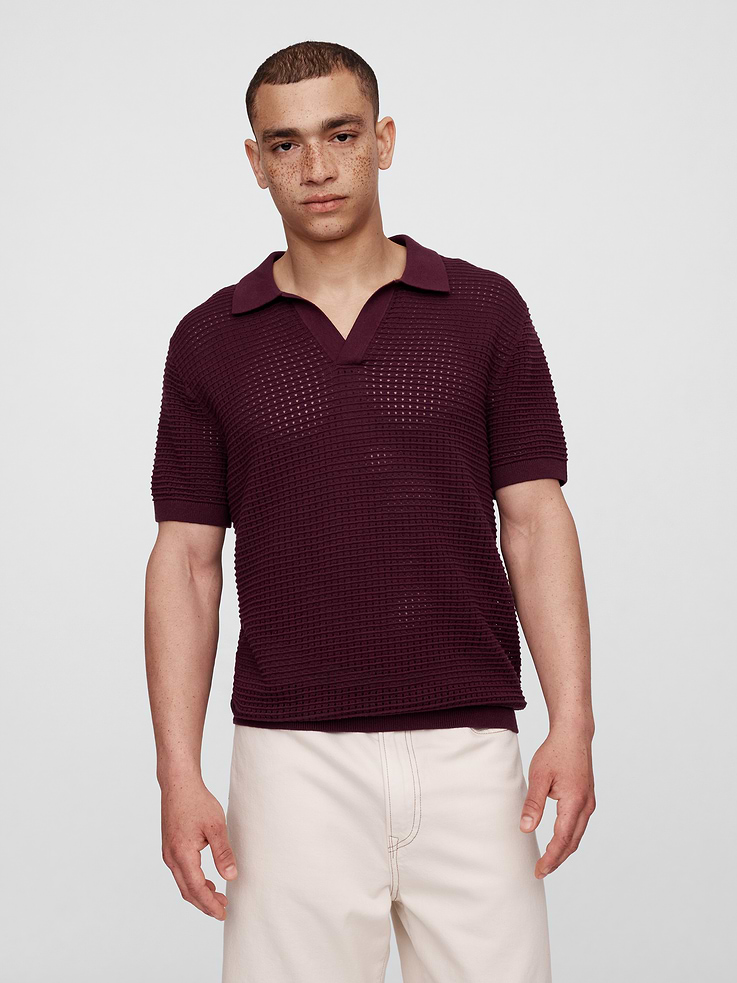 Image number 1 showing, Crochet Johnny Collar Polo Shirt