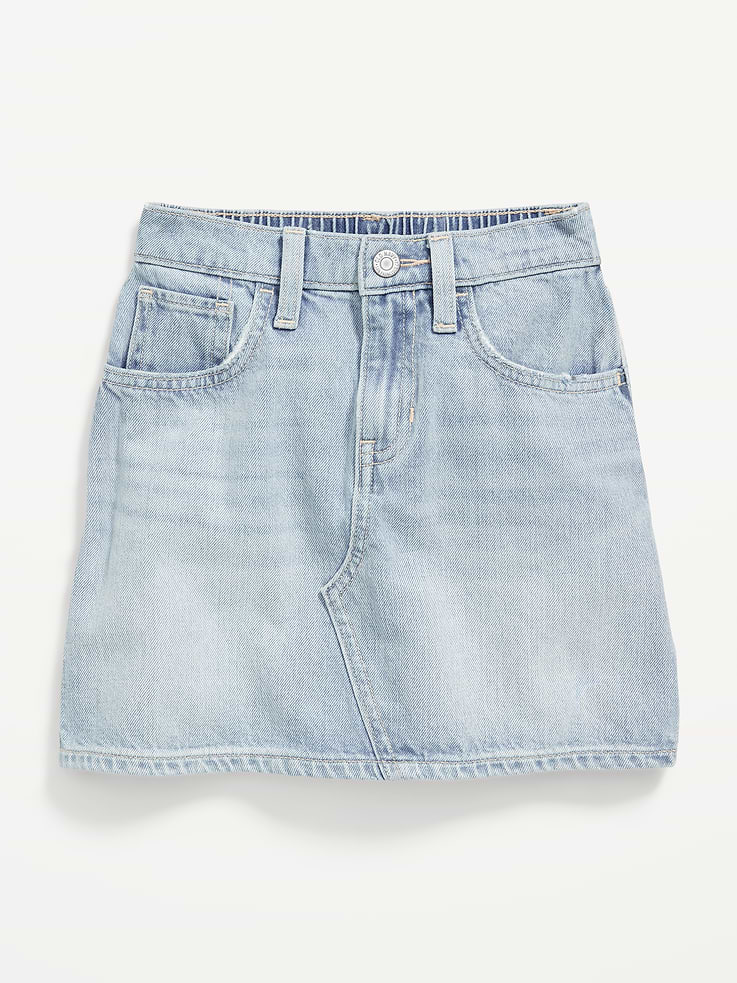 Image 1 of 1, interior adjustable waistband, snap-button closure in sizes 5-8, regular button closure in sizes 10-20, zip fly, asymmetrical center seam at front, scoop pockets and coin pocket in front, patch pockets in back, Product #766666