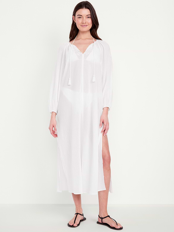 Long-Sleeve Gauze Kaftan