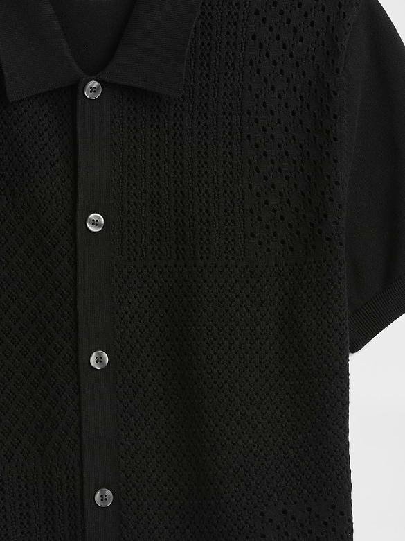 Mixed-Stitch Crochet Vacay Shirt in Standard Fit