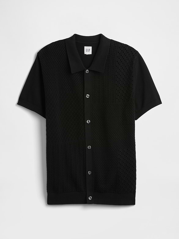 Mixed-Stitch Crochet Vacay Shirt in Standard Fit