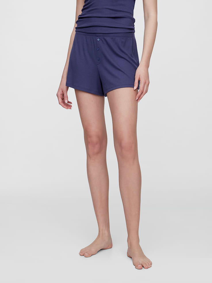 Image 3 of 4, TENCEL Ribbed PJ Shorts