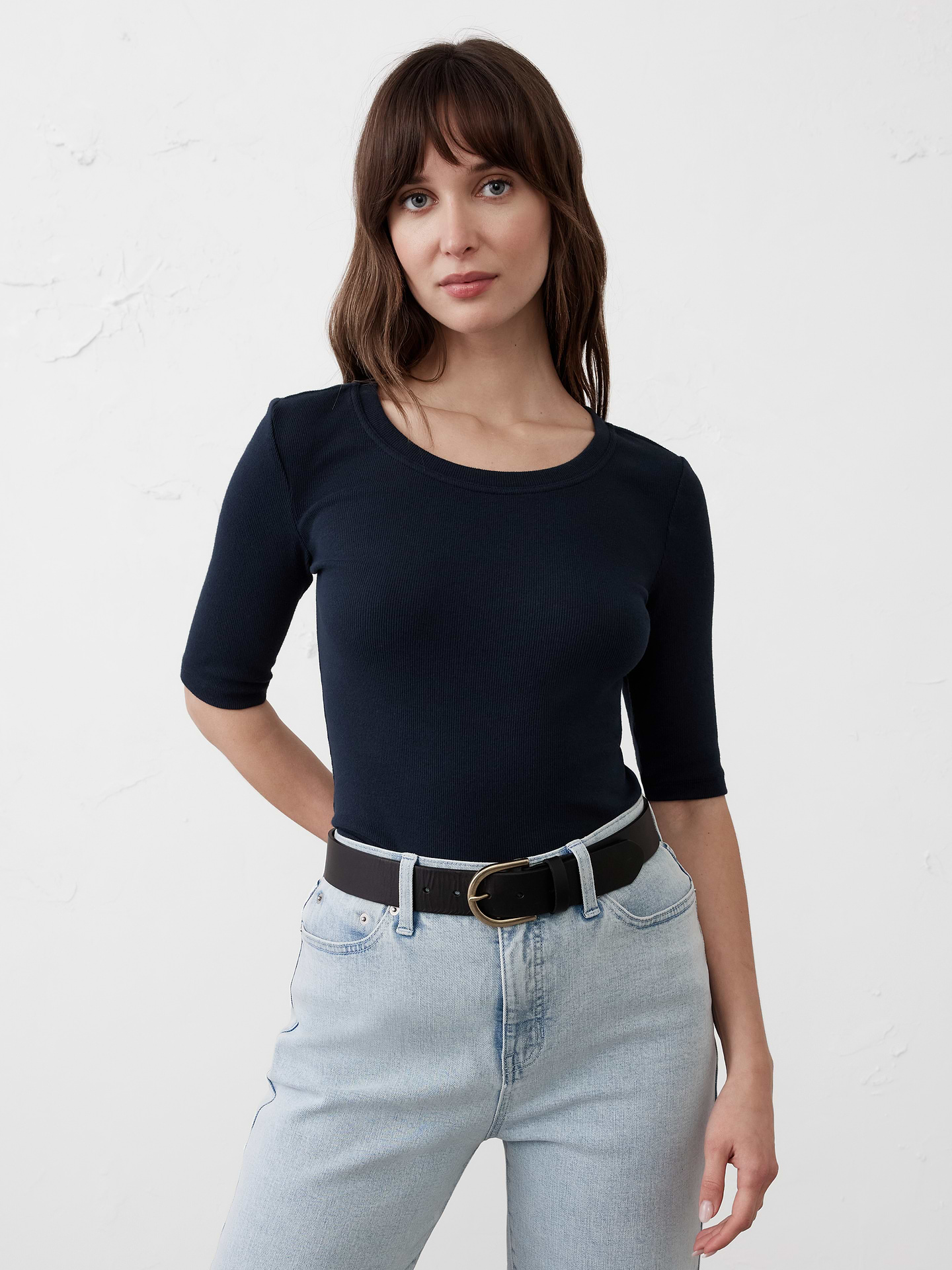Image number 1 showing, Ribbed Elbow-Sleeve T-Shirt