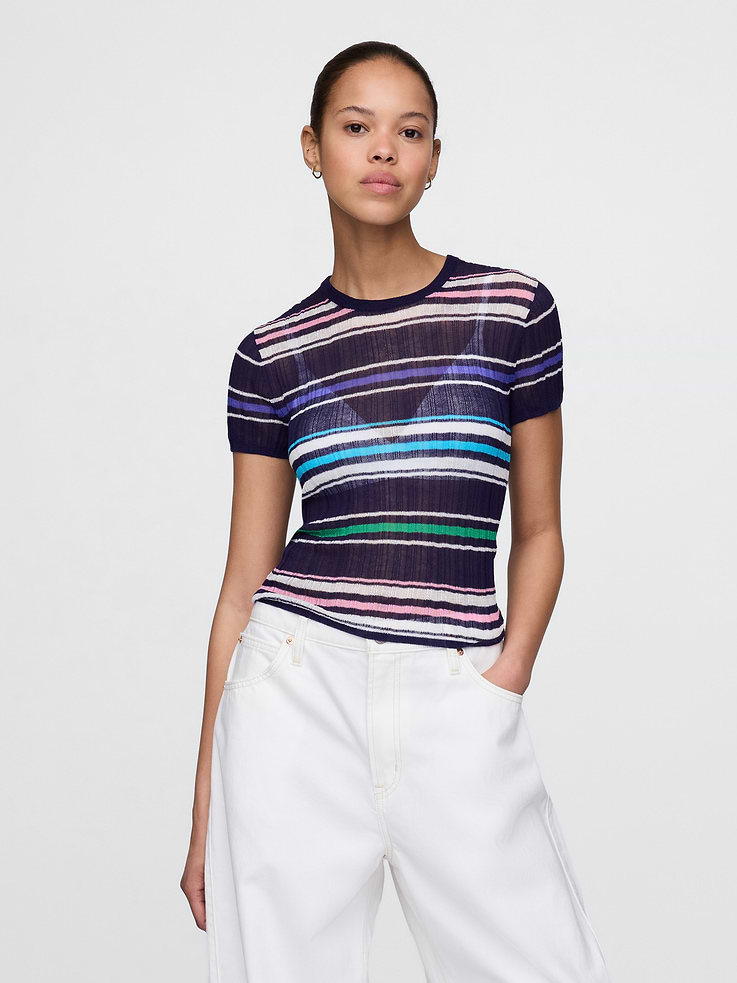 Image number 1 showing, Sheer Rib Sweater T-Shirt