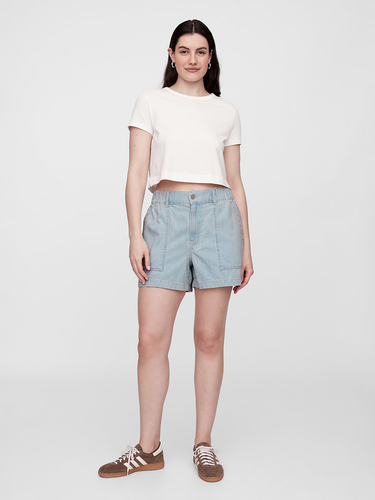Image number 5 showing, 4" High Rise SuperSoft Denim Utility Shorts