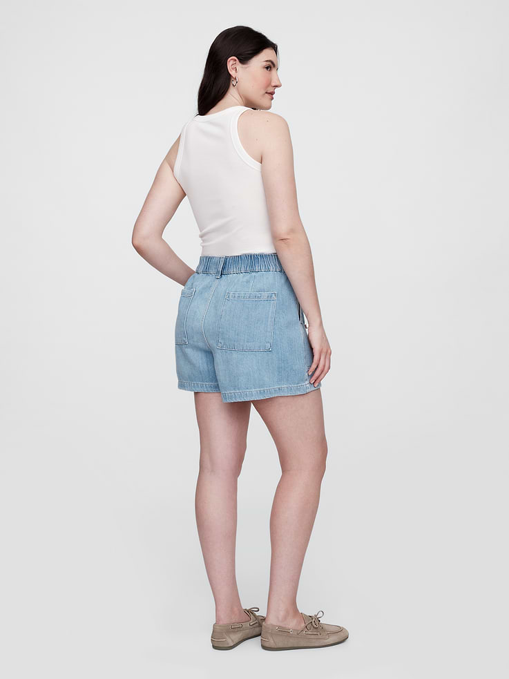 Image 6 of 7, 4" High Rise SuperSoft Denim Utility Shorts