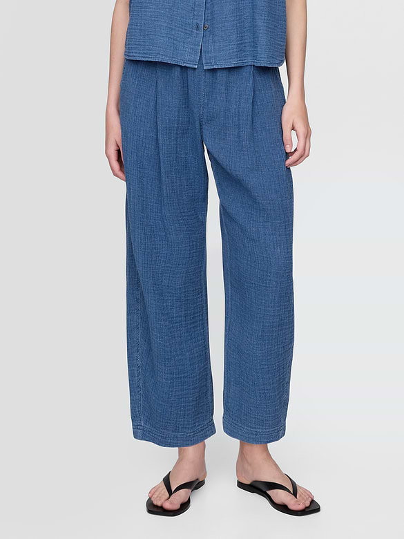 Cotton Gauze Denim Easy Barrel Pants