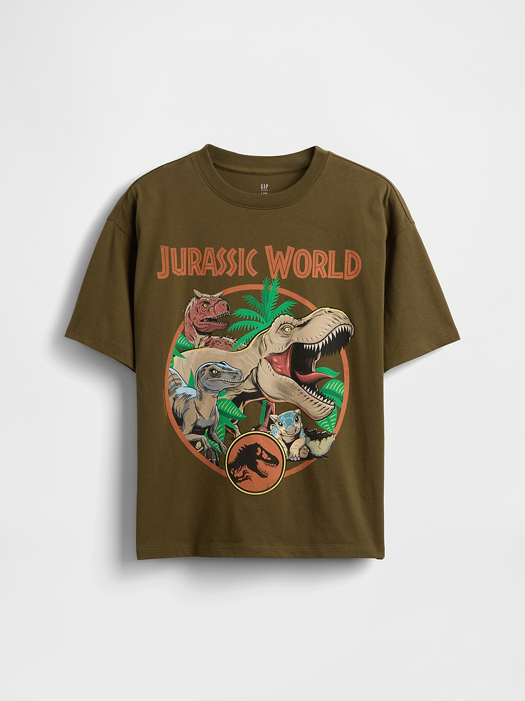 Image 1 of 2, Soft, heavyweight organic cotton relaxed T-shirt., Crewneck., Short sleeves., Assorted movie graphics at front., Made with 100% organically grown cotton, which is grown without the use of synthetic pesticides and fertilizers., This product was made in a factory that invests in gender equality and women’s empowerment. Through RISE (Reimagining Industry to Support Equality) and Gap Inc.’s program P.A.C.E. (Personal Advancement & Career Enhancement), we support people who make our clothes to build the skills, knowledge, confidence, and resilience needed to advance in work and life. Learn more here ., Product #780367