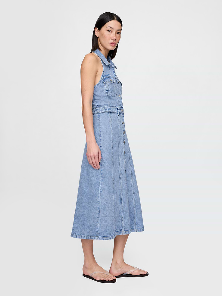 Image 3 of 5, Icon Denim Halter Midi Dress