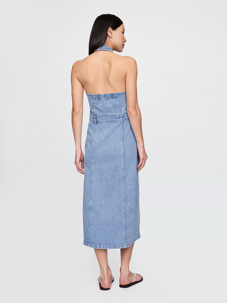 Image 2 of 5, Icon Denim Halter Midi Dress