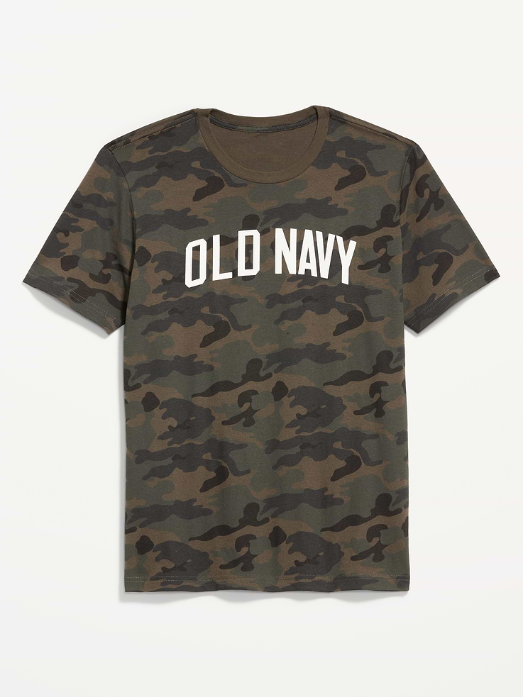 Image 1 of 1, available exclusively online and at outlet stores, rib-knit crew neck, short sleeves, logo graphic, camo print, Product #772153