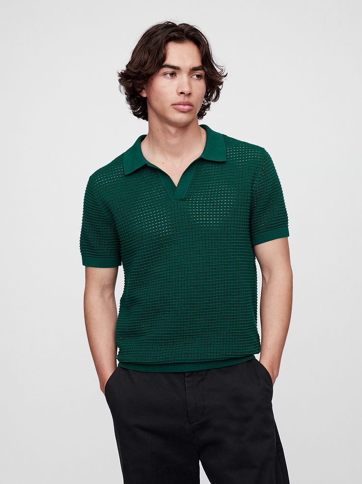 Image number 1 showing, Crochet Johnny Collar Polo Shirt