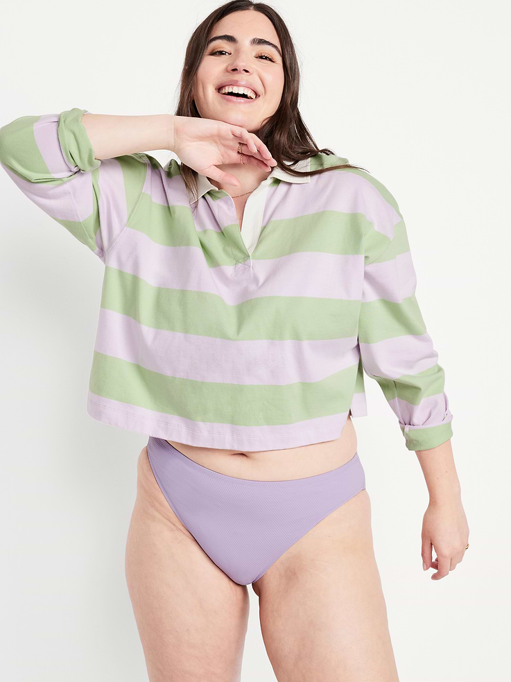 Image number 3 showing, Mid-Rise Textured Bikini Swim Bottoms