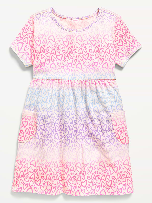 Short-Sleeve Ribbed Fit and Flare Pocket Dress for Toddler Girls