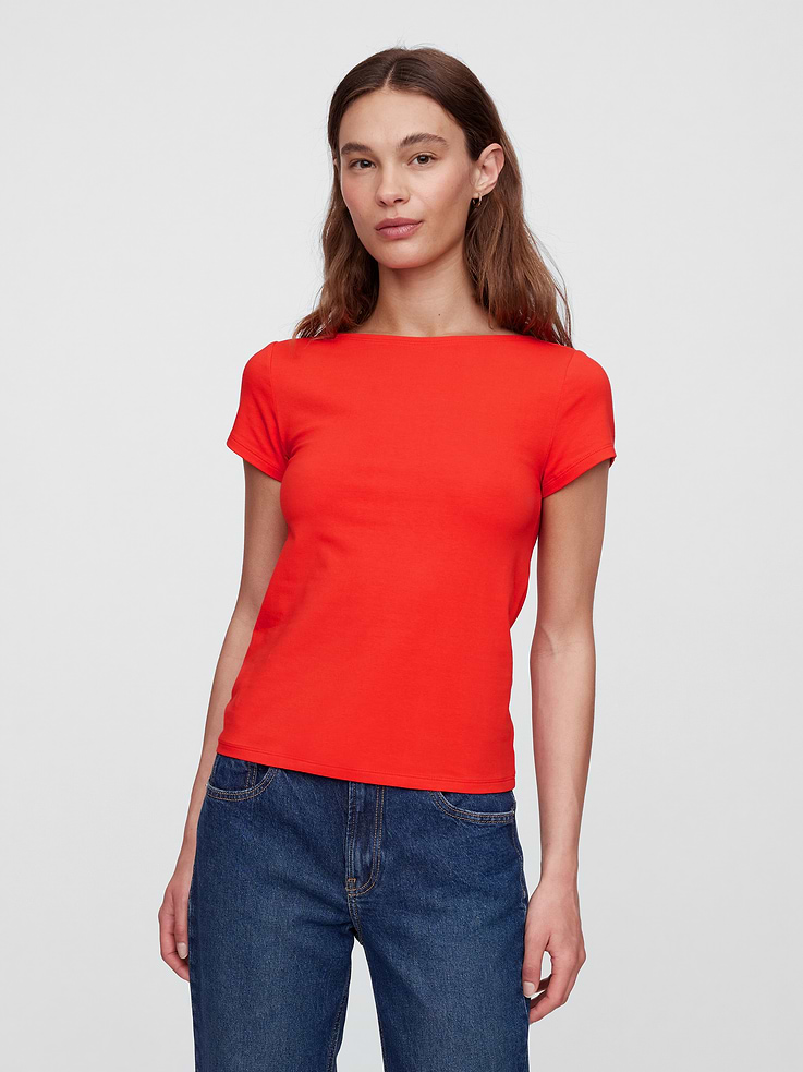 Gap Factory Women's Boatneck Open-Back T-Shirt (Poster Red)