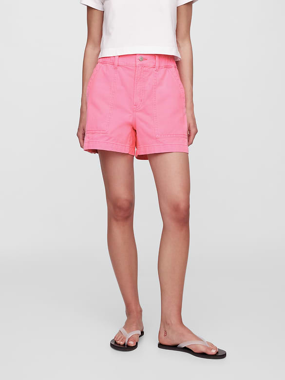 4" High Rise SuperSoft Denim Utility Shorts