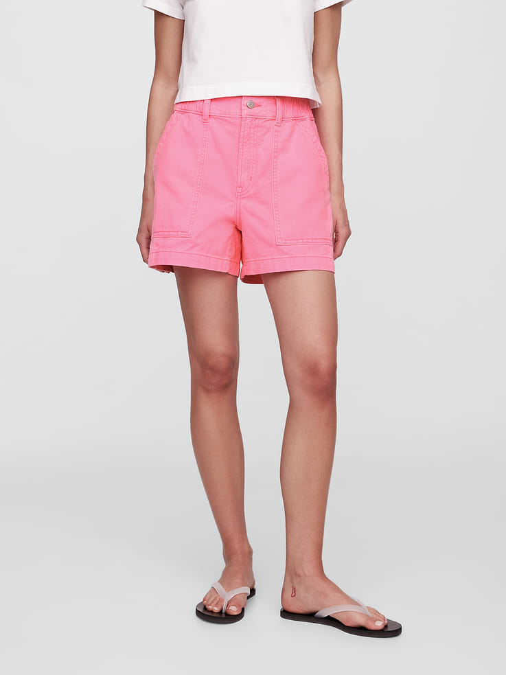 Image 2 of 7, 4" High Rise SuperSoft Denim Utility Shorts