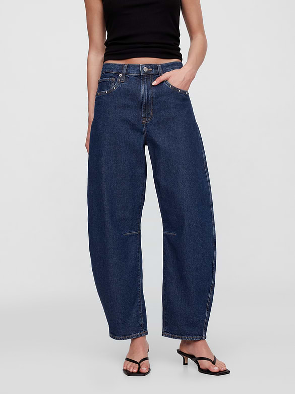 High Rise Studded Barrel Jeans