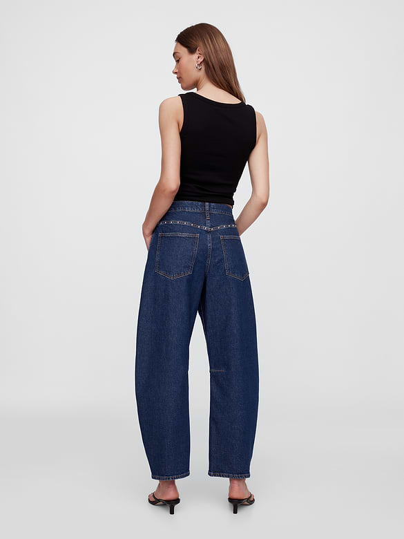 High Rise Studded Barrel Jeans