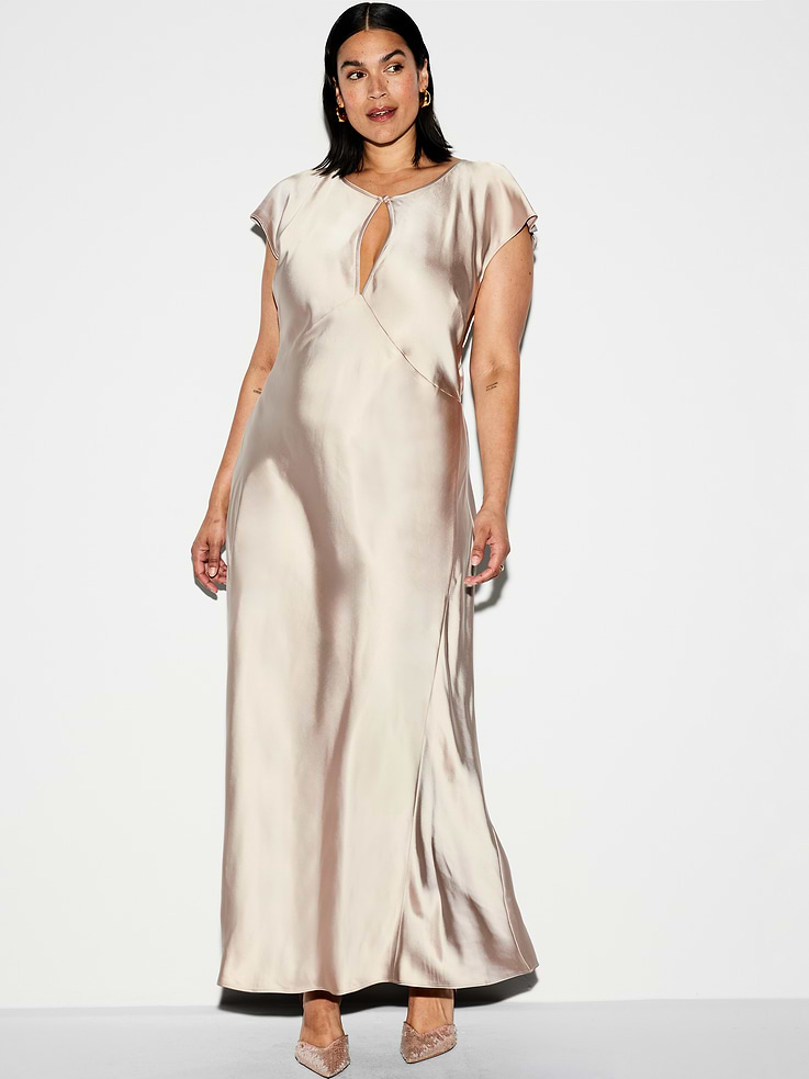 Image number 9 showing, The Occasion by Old Navy Flutter-Sleeve Keyhole Satin Maxi Dress