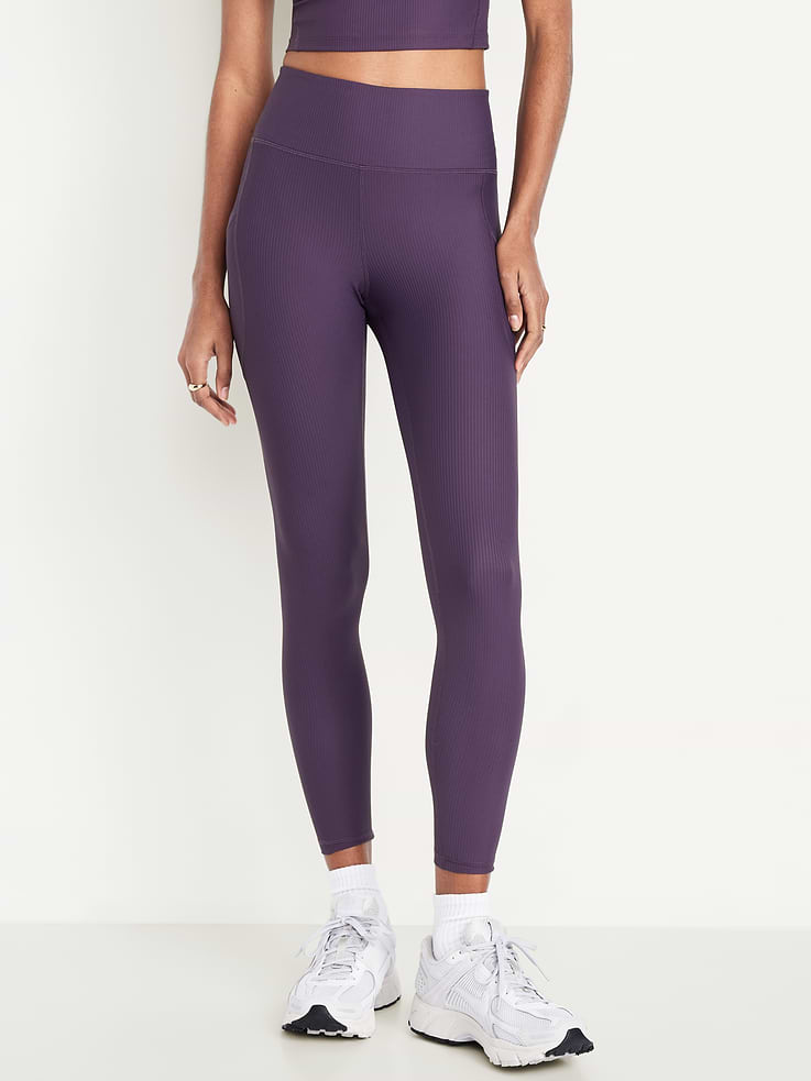 Image number 1 showing, High-Waisted PowerSoft Ribbed Pocket Leggings