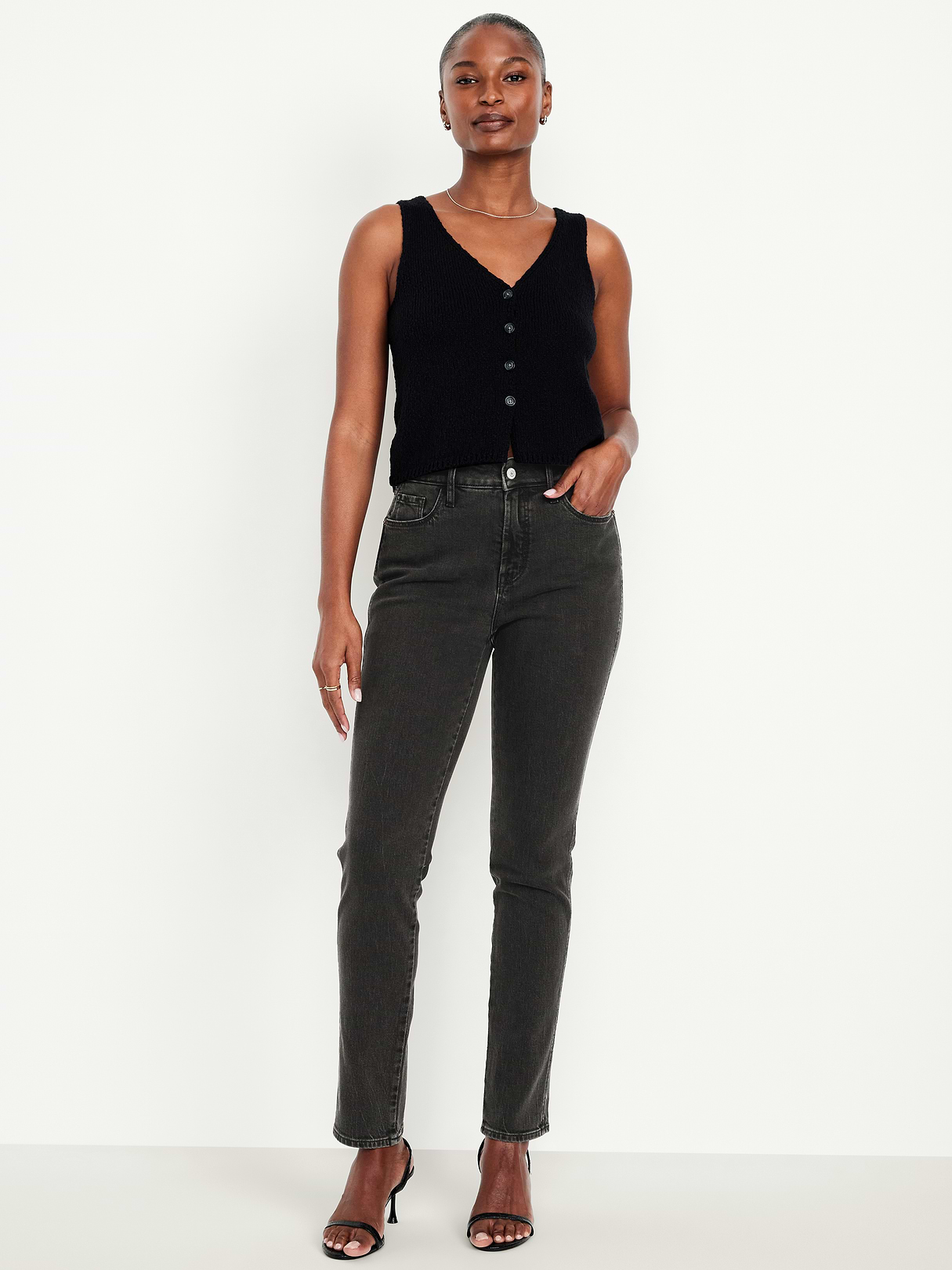 Curvy High-Waisted Vintage Slim Jeans - Faded Black Wash by Old Navy
