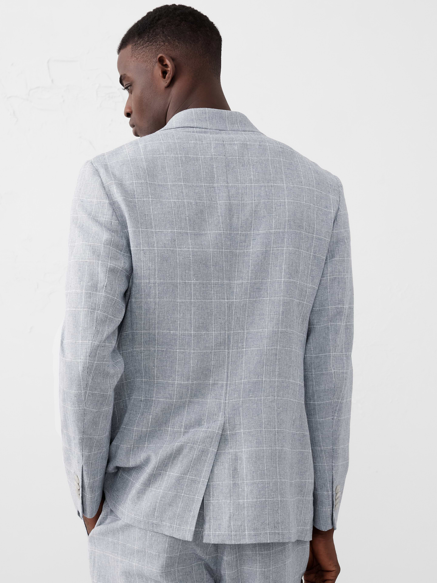Image 2 of 4, Linen-Blend Glen Plaid Suit Jacket