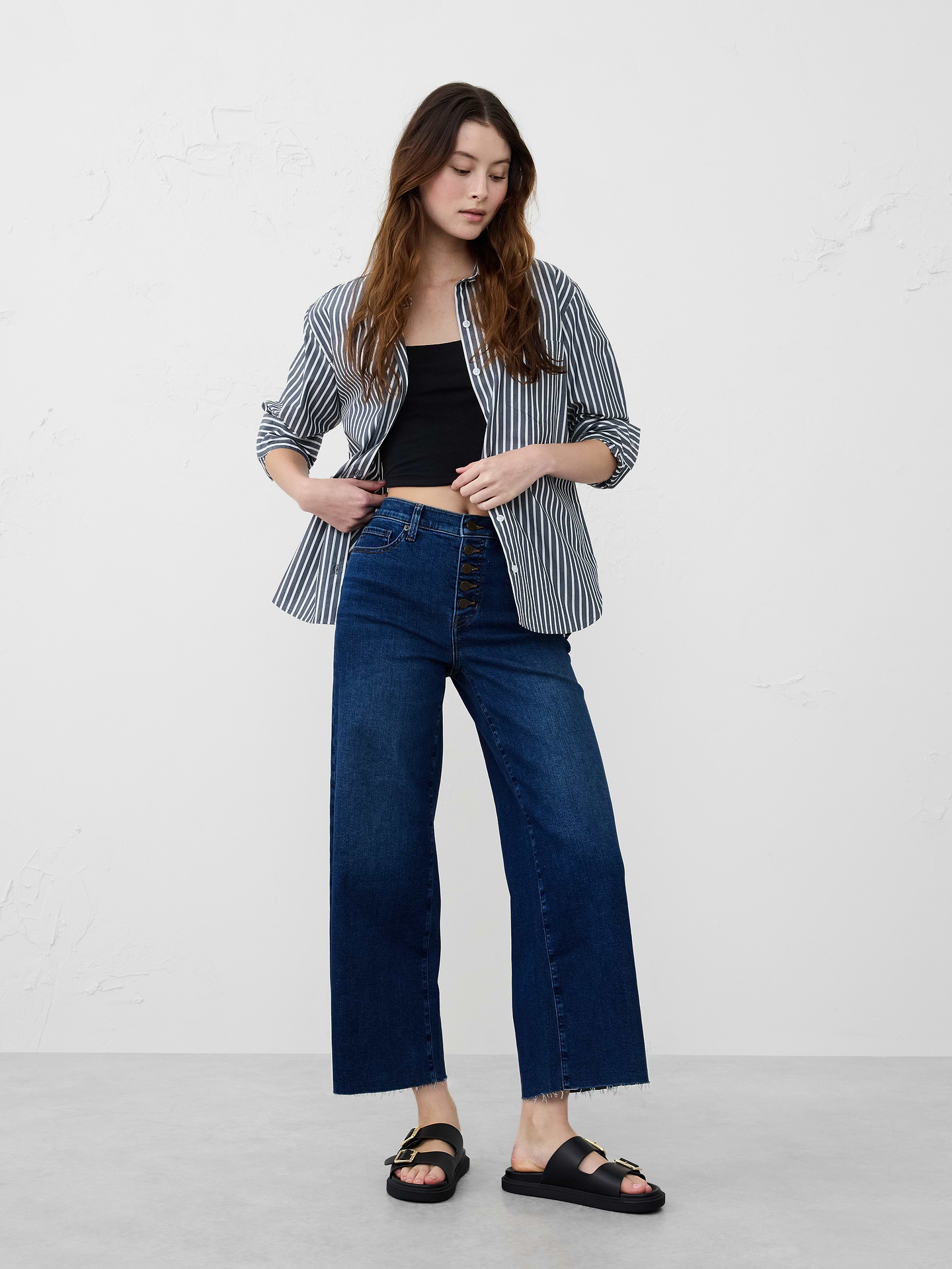 Image number 1 showing, Wide-Leg High-Rise Cropped Jean