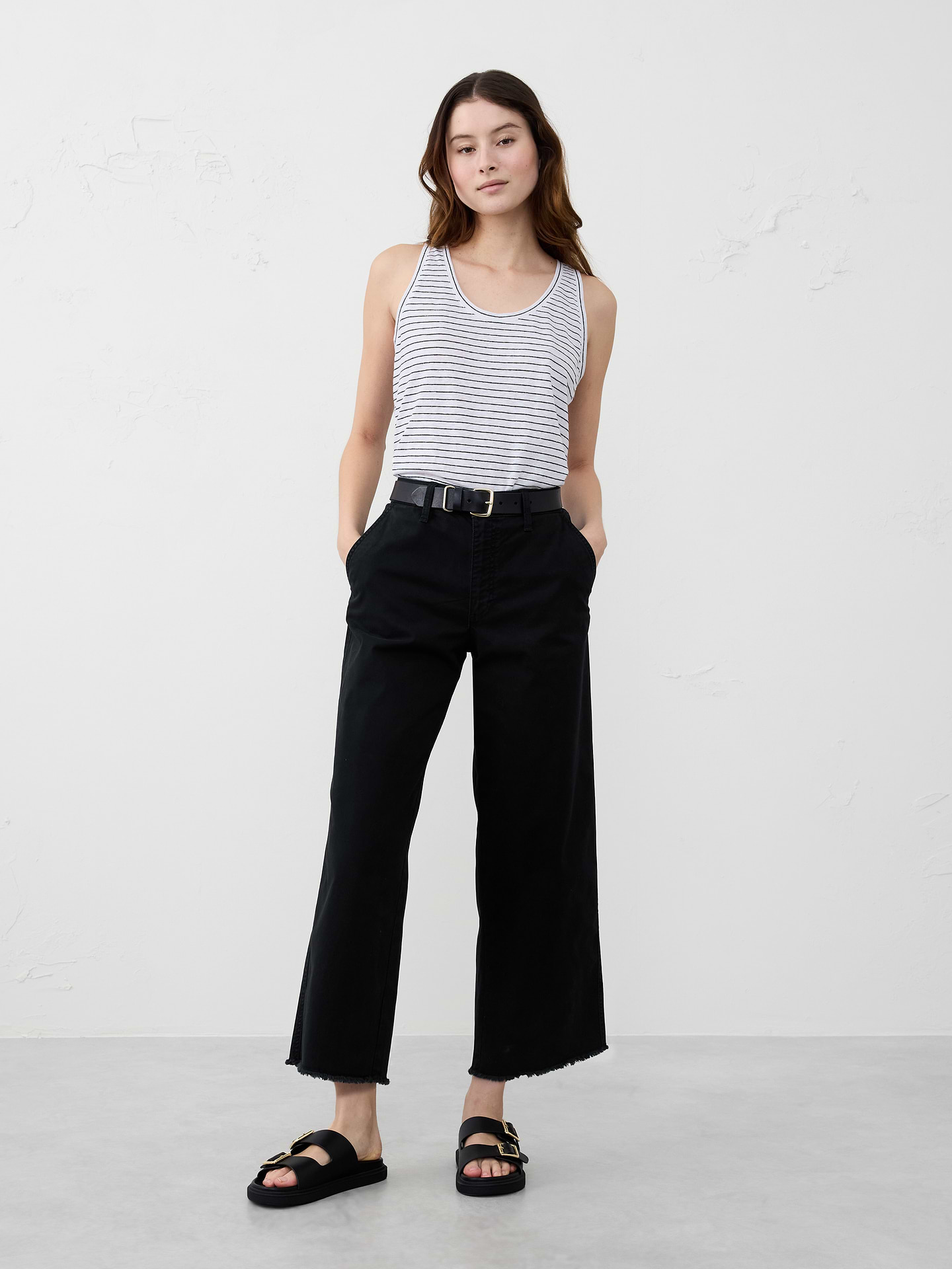 Image number 1 showing, Wide-Leg High-Rise Cropped Chino