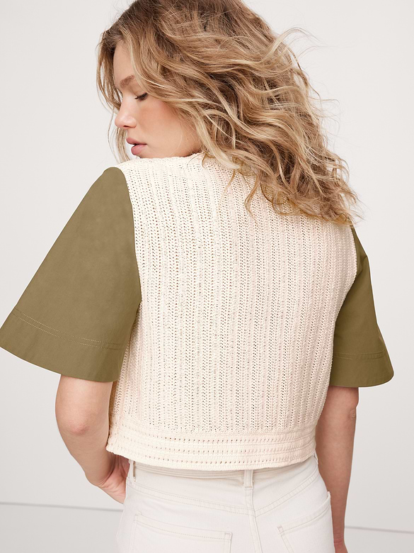 Cotton Mixed-Media Crop Top
