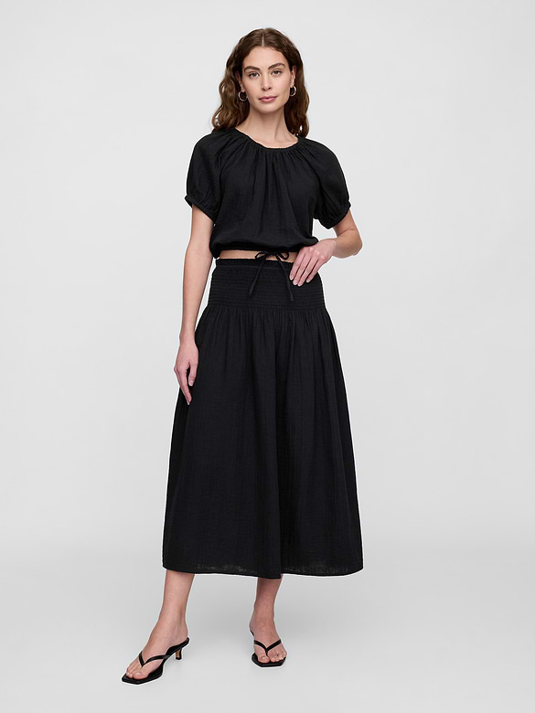 Smocked Gauze Maxi Skirt