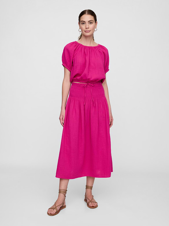 Smocked Gauze Maxi Skirt