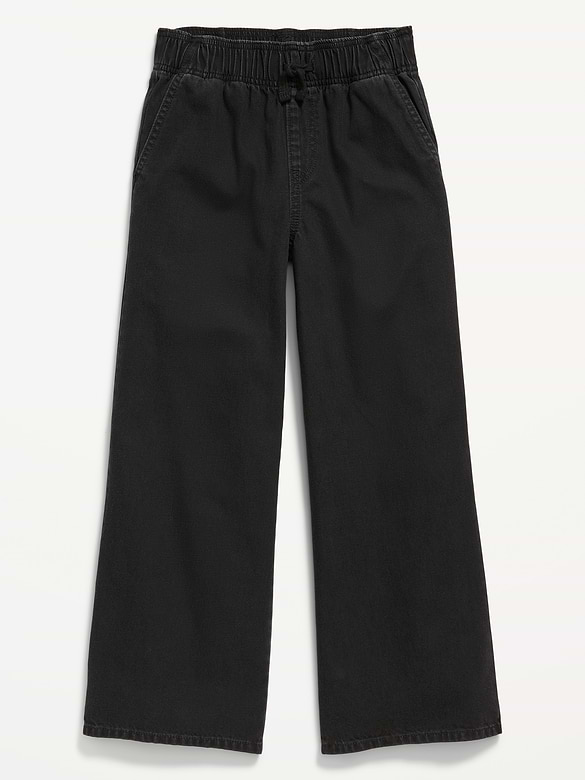Pantalon coupe généreuse jambe large à taille haute extensible en denim pour fille