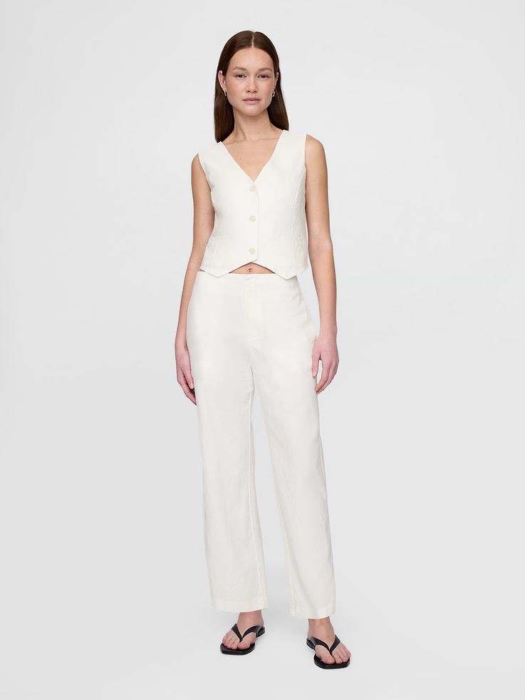 Image number 1 showing, Linen-Blend Relaxed Straight Ankle Pants