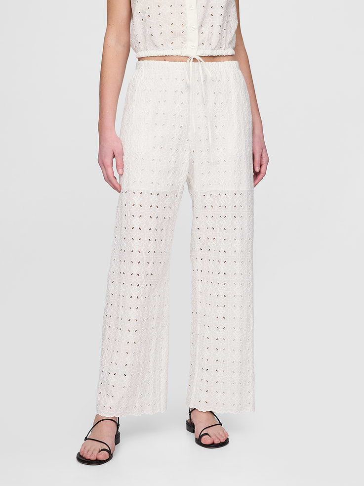 Image number 2 showing, Mid Rise Eyelet Easy Wide-Leg Pants