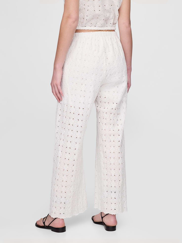 Image number 4 showing, Mid Rise Eyelet Easy Wide-Leg Pants