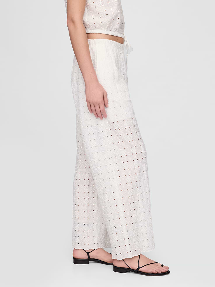 Image number 3 showing, Mid Rise Eyelet Easy Wide-Leg Pants