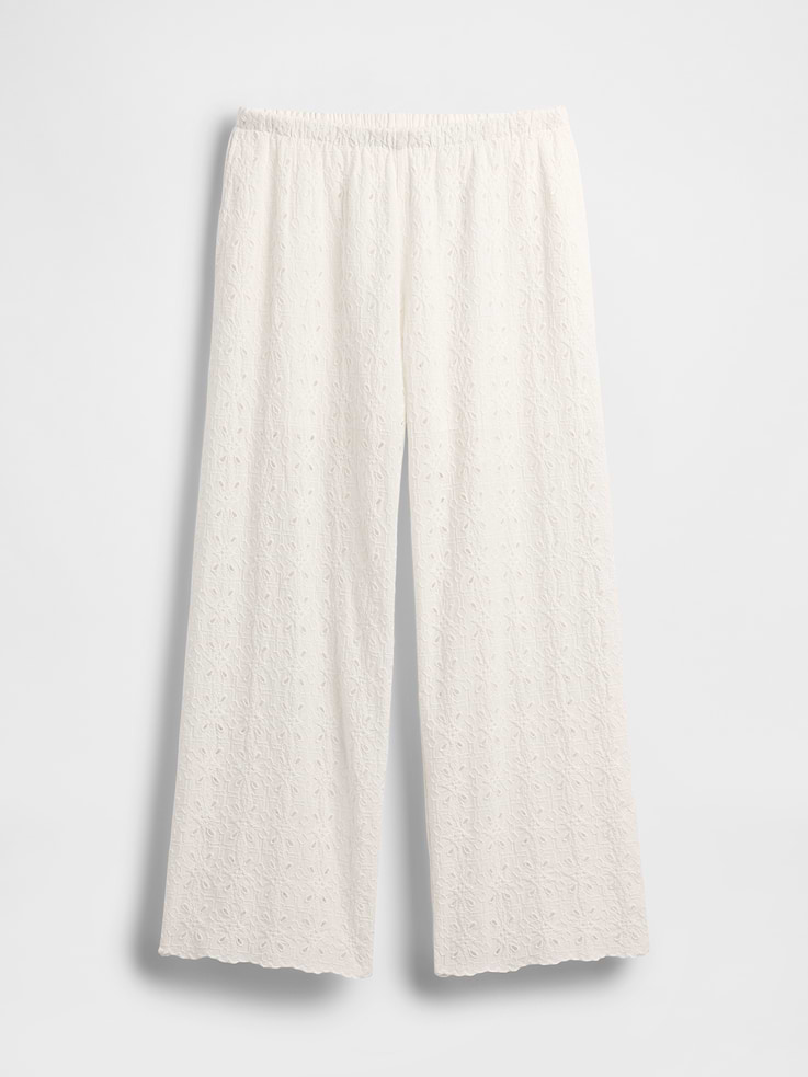 Image number 7 showing, Mid Rise Eyelet Easy Wide-Leg Pants