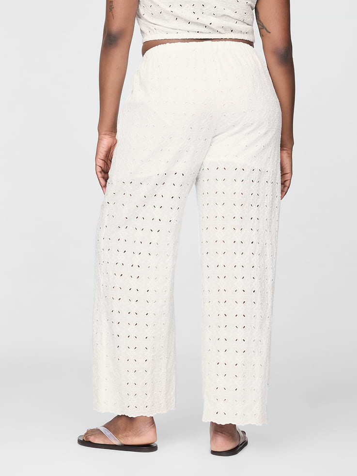 Image number 6 showing, Mid Rise Eyelet Easy Wide-Leg Pants
