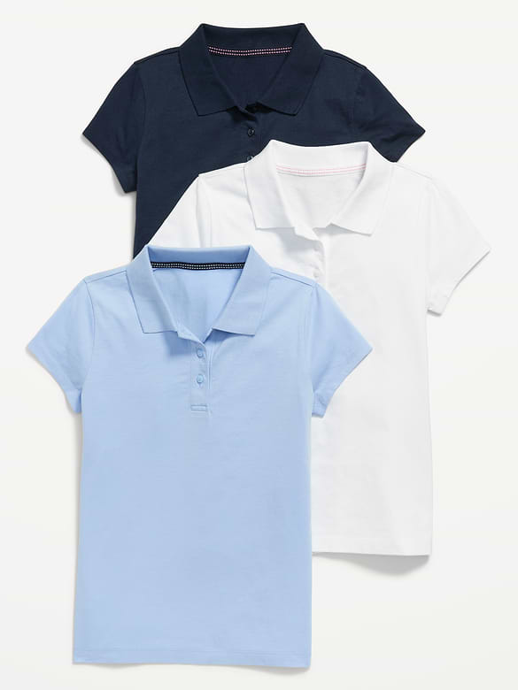 School Uniform Jersey-Knit Polo Shirt 3-Pack for Girls