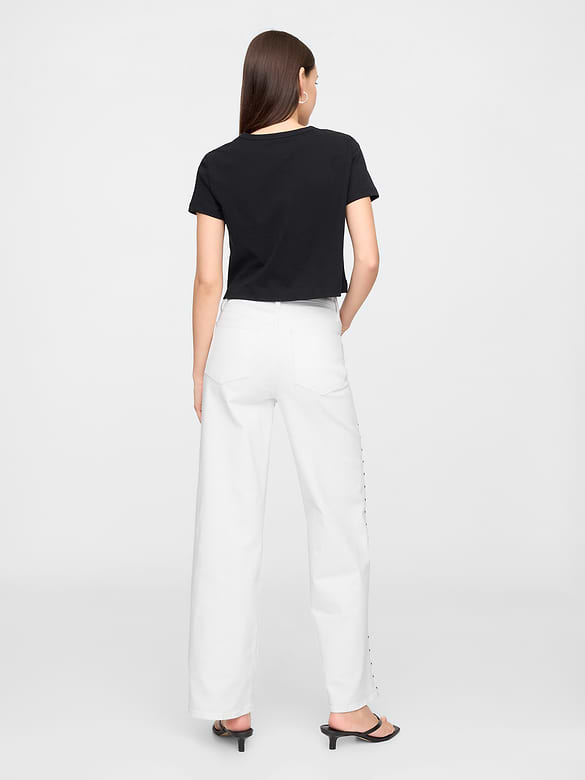High Rise Studded Wide-Leg Jeans