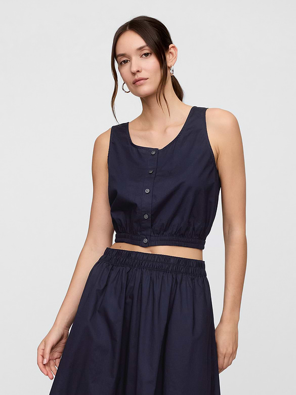 Poplin Cropped Scoopneck Top