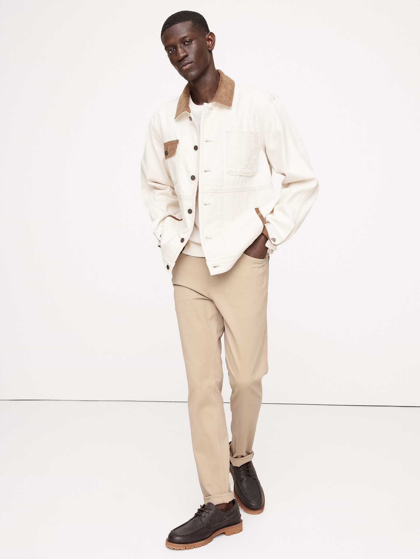 Image 1 of 8, We updated our best-selling Traveler pant, keeping the same high-stretch comfort, but adding a more pronounced twill texture to the fabric., Skinny Fit: Low-rise (10.5"). Slim through the hip and thigh with a skinny leg., Fabric from Italy's Olimpias mill., Zip fly with button closure. Belt loops., Five-pocket styling., Product #754652