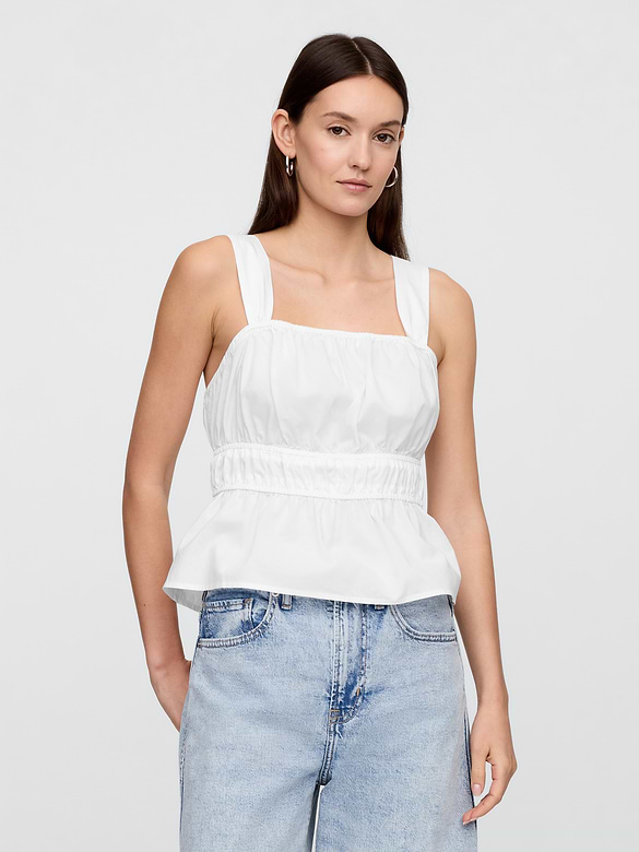 Smocked Cropped Squareneck Top