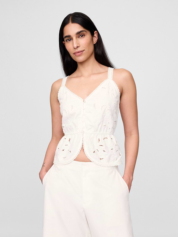 Haut à basque à broderie anglaise en mélange de lin
