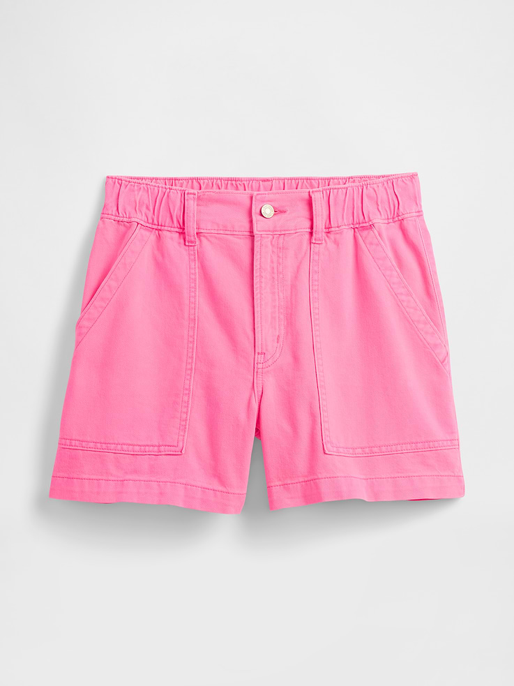 Image 7 of 7, 4" High Rise SuperSoft Denim Utility Shorts