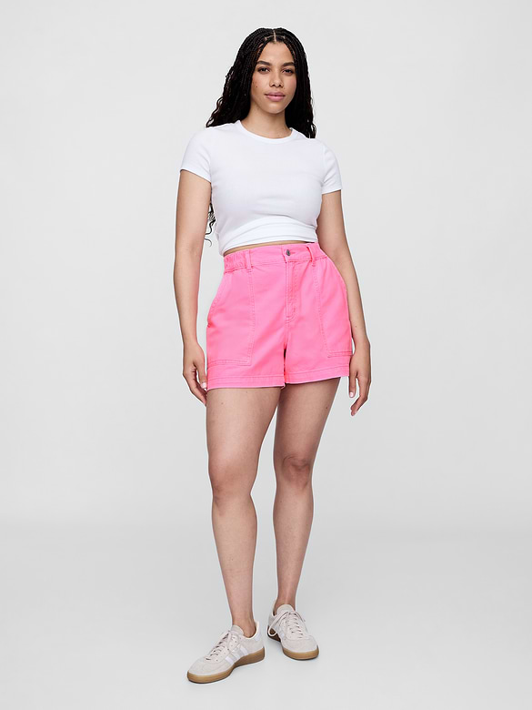 4" High Rise SuperSoft Denim Utility Shorts