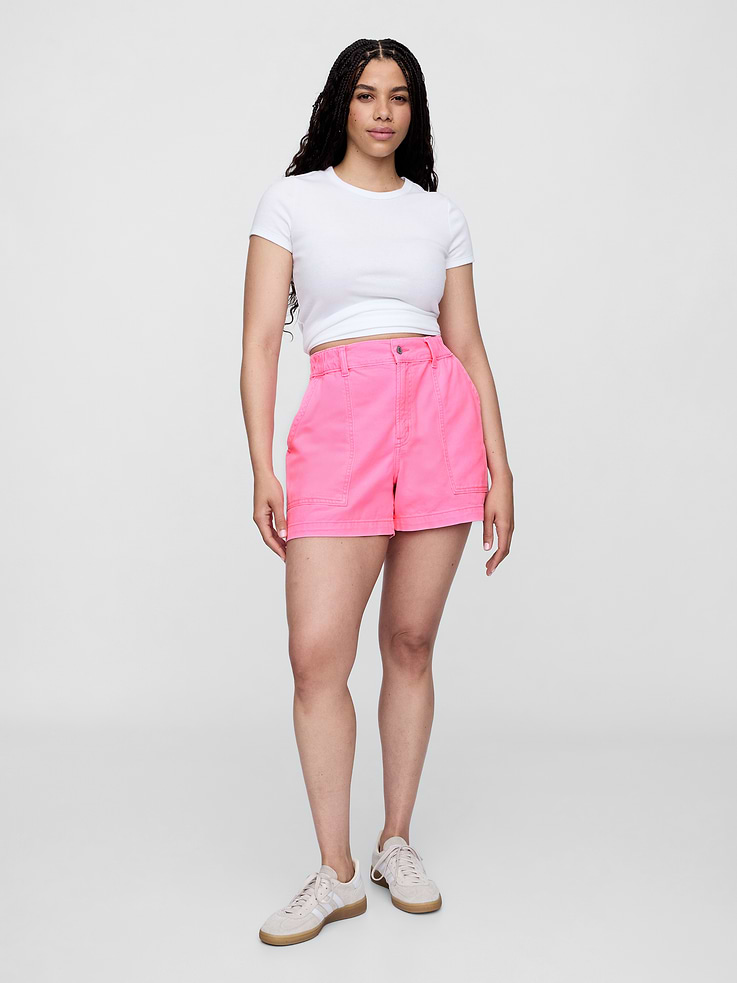 Image 5 of 7, 4" High Rise SuperSoft Denim Utility Shorts
