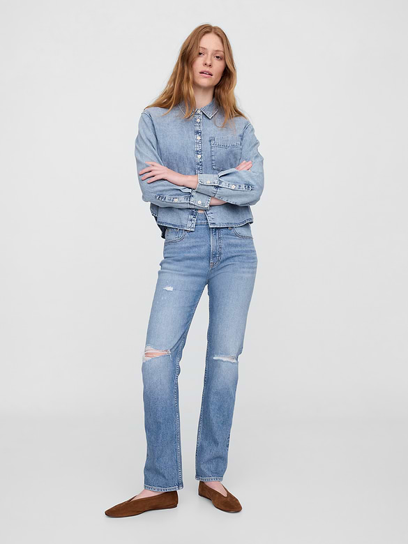 High Rise Destructed '90s Slim Straight Jeans