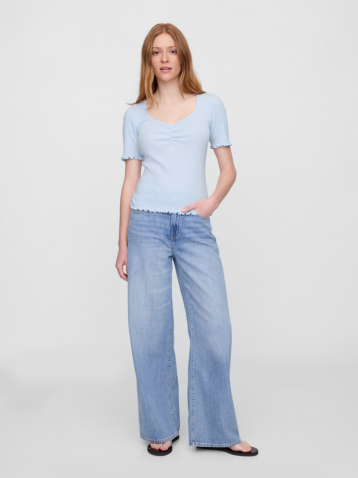 Image 3 of 5, Ribbed Pointelle Ruched Top